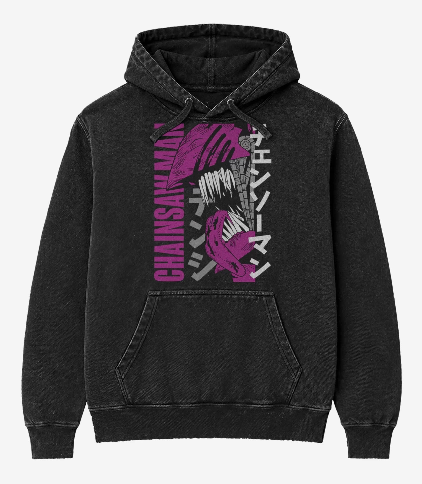 Poleron Canguro Acid Wash Negro de Chainsaw