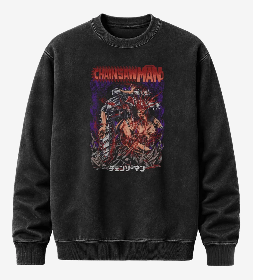 Poleron Polo Acid Wash Negro de Chainsawman gore