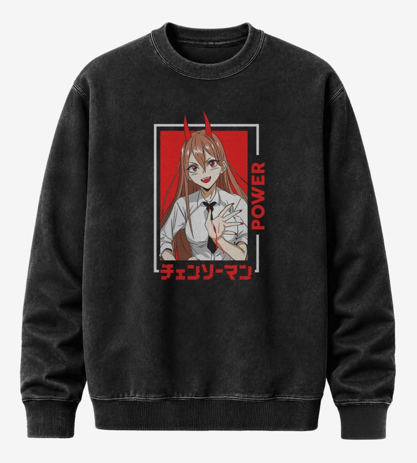 Poleron Polo Acid Wash Negro de Chainsawman Power