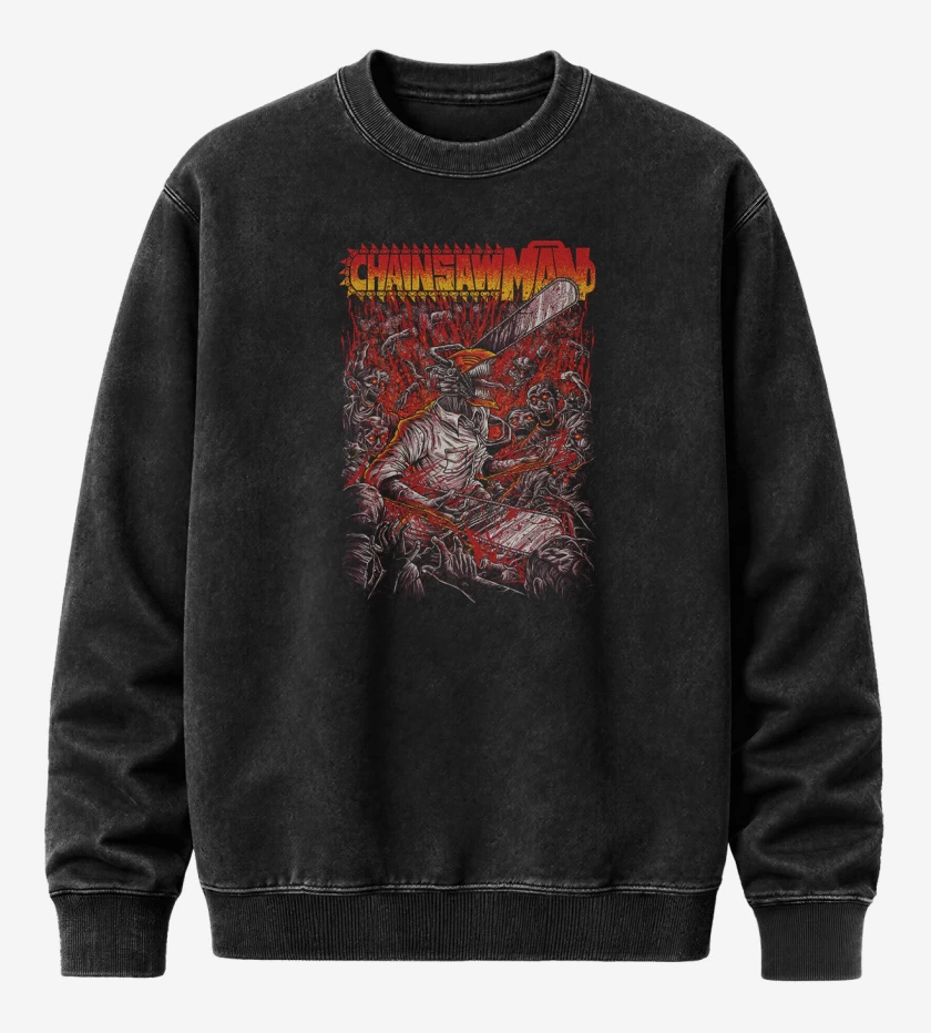 Poleron Polo Acid Wash Negro de Chainsawman