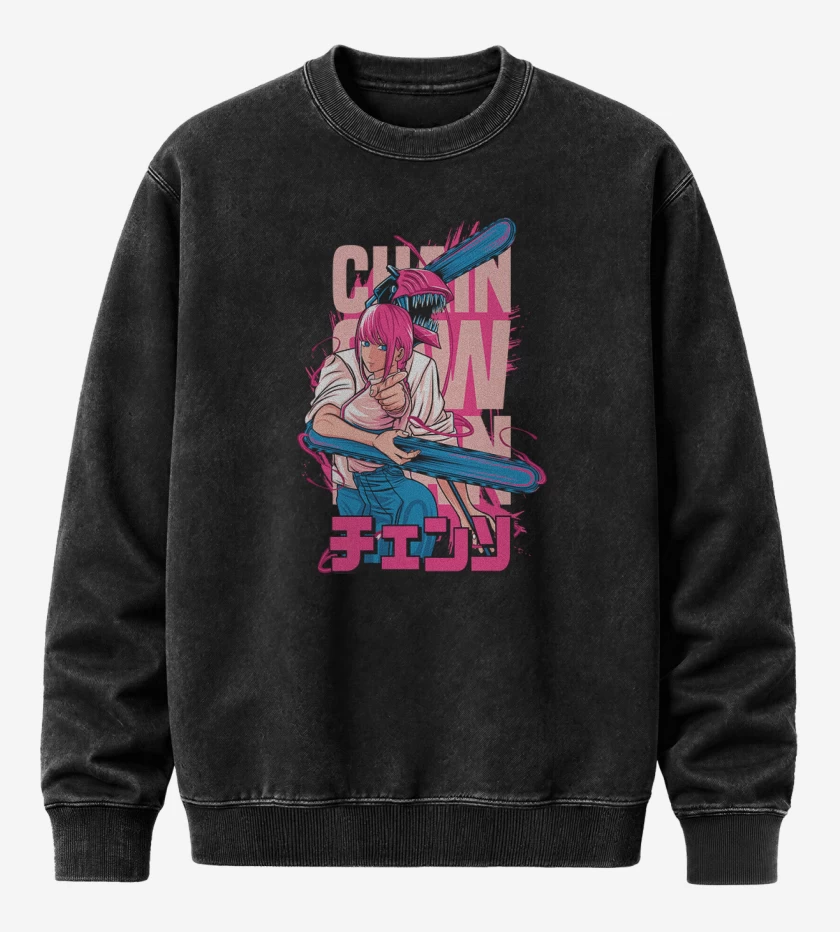 Poleron Polo Acid Wash Negro de Denji and makima