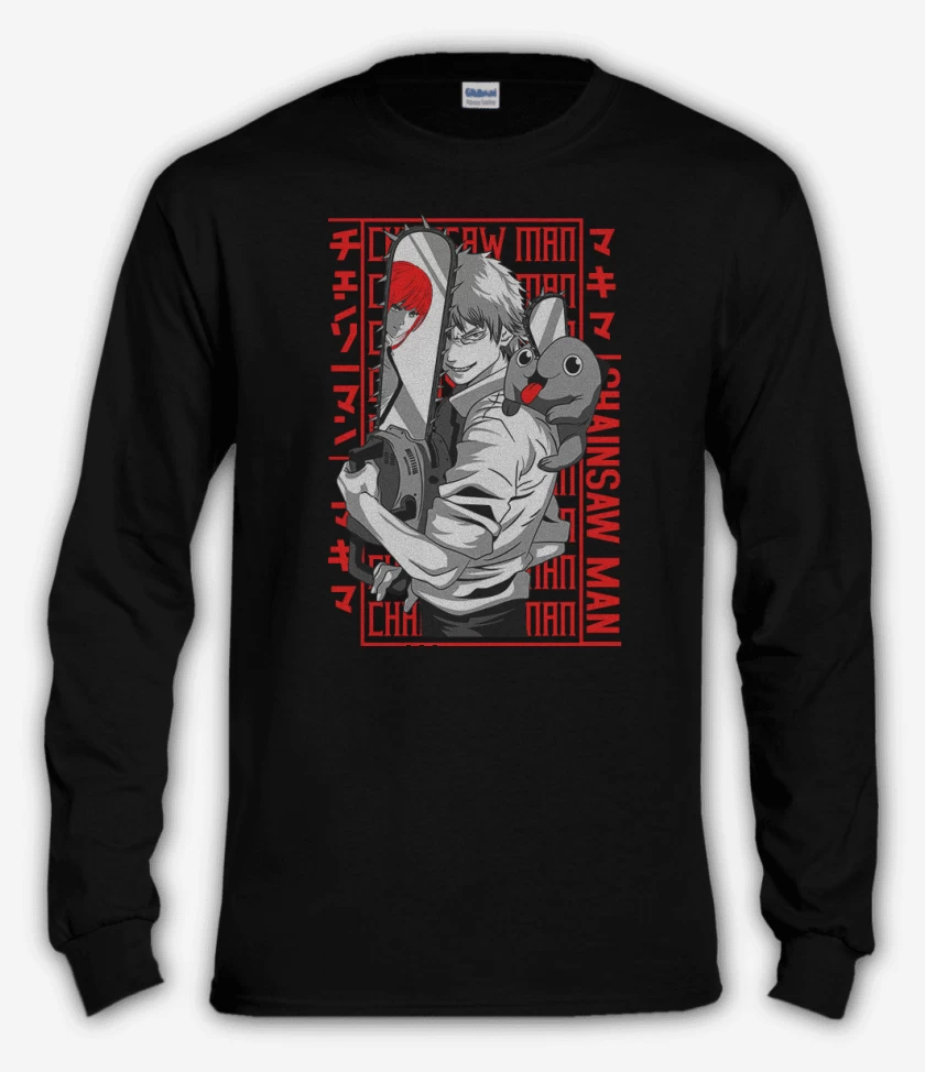 Polera manga larga Negro de Denji and pochita
