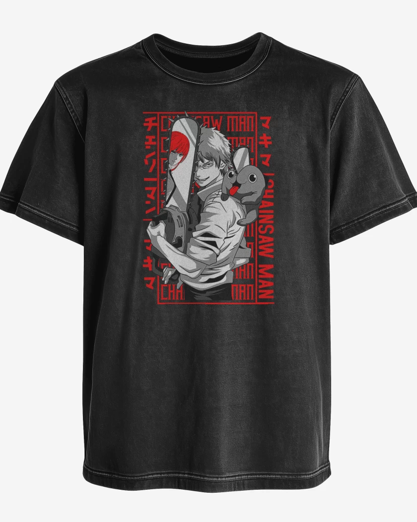 Polera desgastada Negro de Denji and pochita