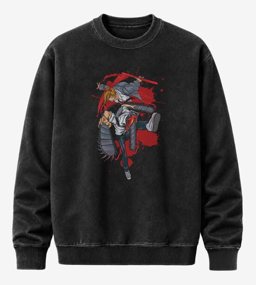 Poleron Polo Acid Wash Negro de Denji and power