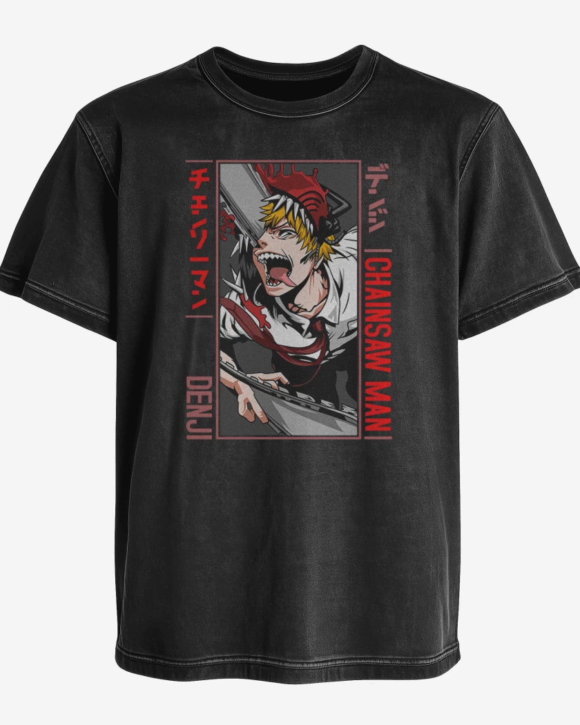 Polera desgastada Negro de Denji Motosierra