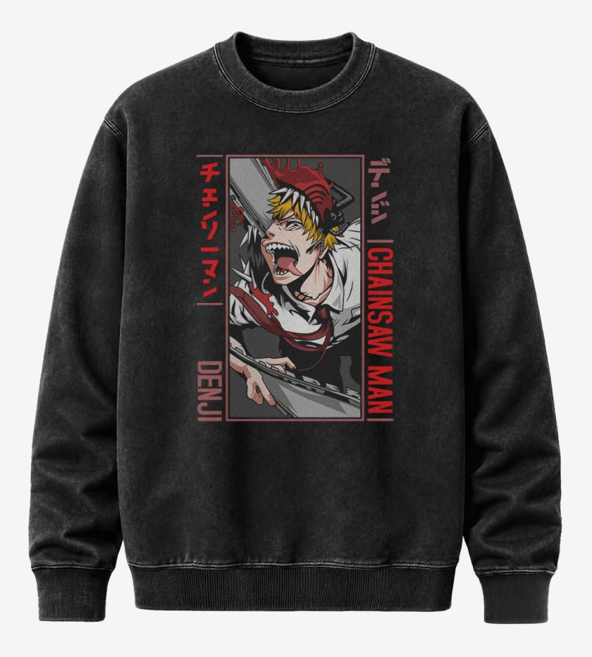 Poleron Polo Acid Wash Negro de Denji Motosierra