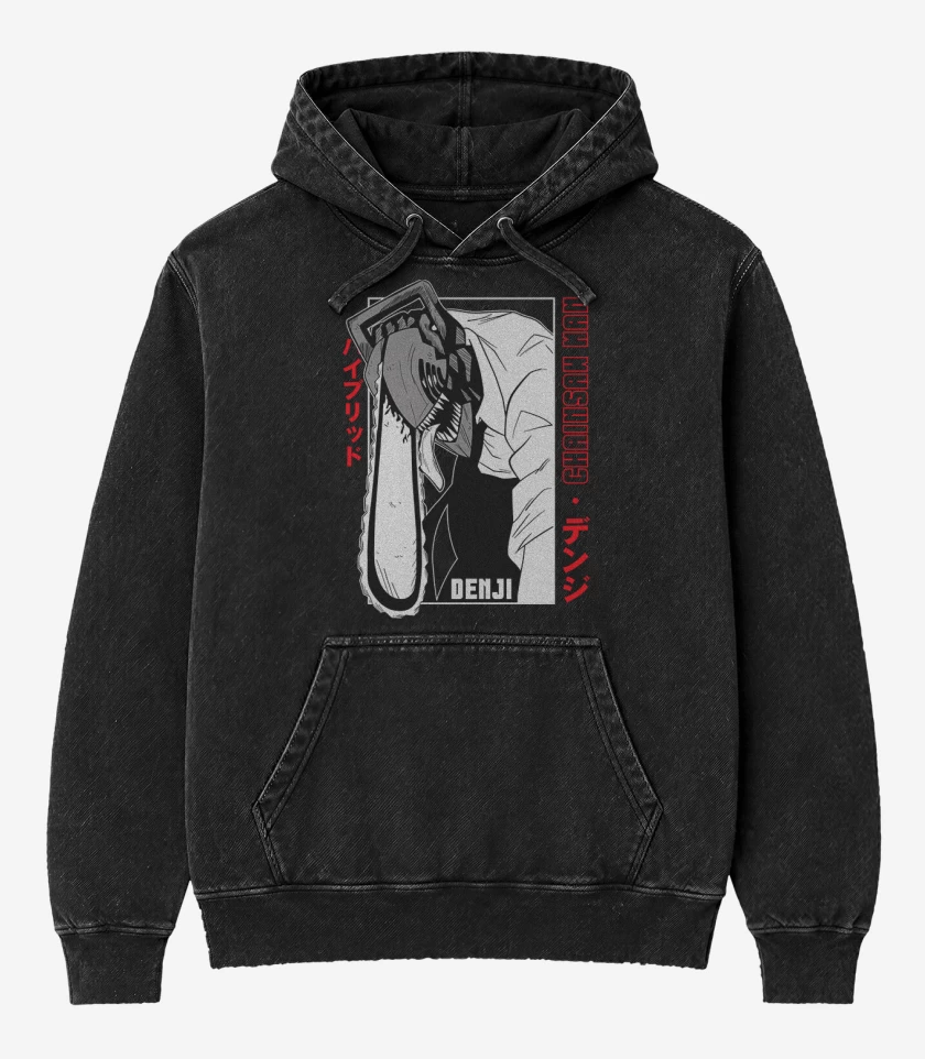 Poleron Canguro Acid Wash Negro de Denji n°1