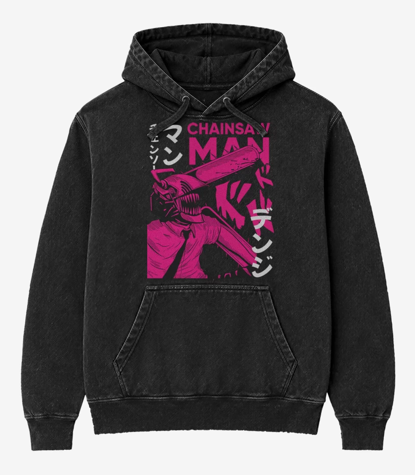 Poleron Canguro Acid Wash Negro de Denji n°2