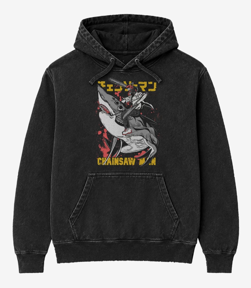 Poleron Canguro Acid Wash Negro de Denji Shark