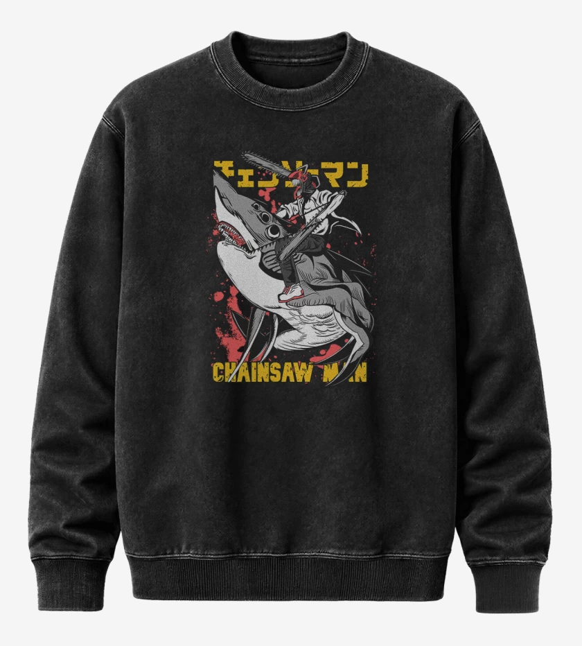 Poleron Polo Acid Wash Negro de Denji Shark