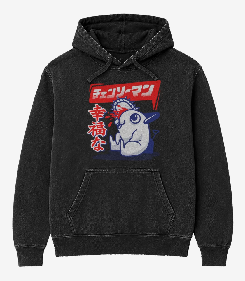 Poleron Canguro Acid Wash Negro de Happy pochita