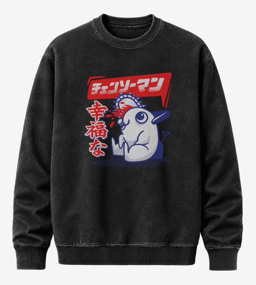 Poleron Polo Acid Wash Negro de Happy pochita
