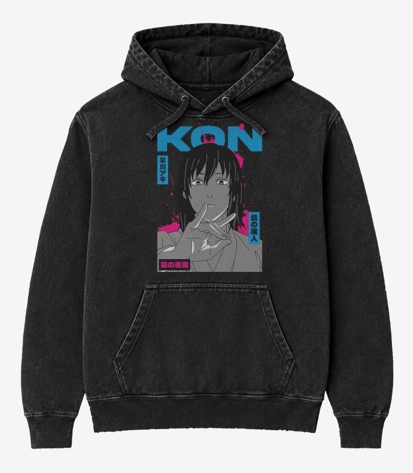 Poleron Canguro Acid Wash Negro de Kon