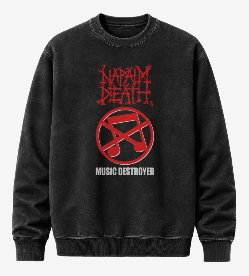 Poleron Polo Acid Wash Negro de Napalm Death Music Destroyed