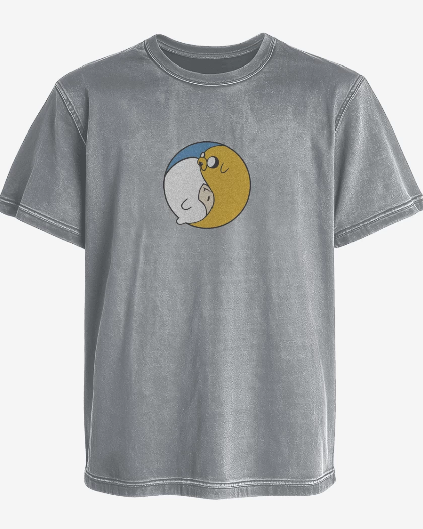 Polera desgastada Gris Melange de Ying Yang hora de aventura