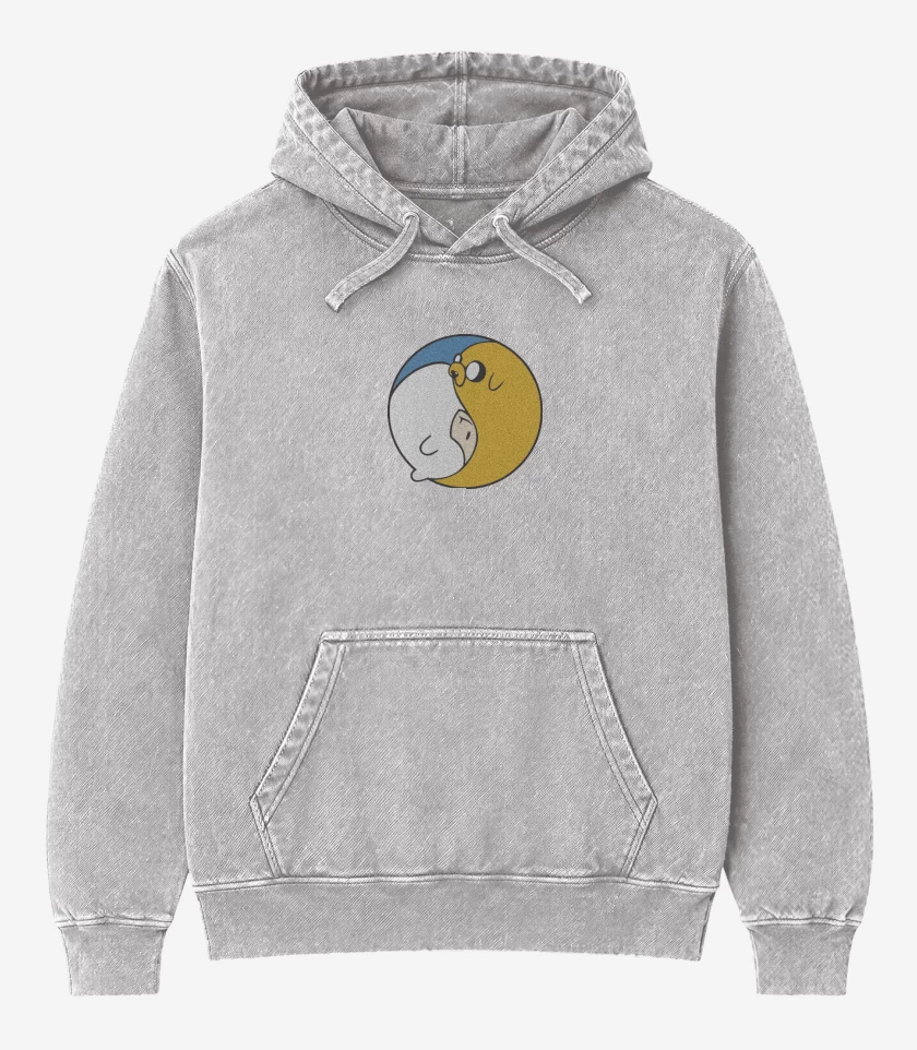 Poleron Canguro Acid Wash Gris Melange de Ying Yang hora de aventura