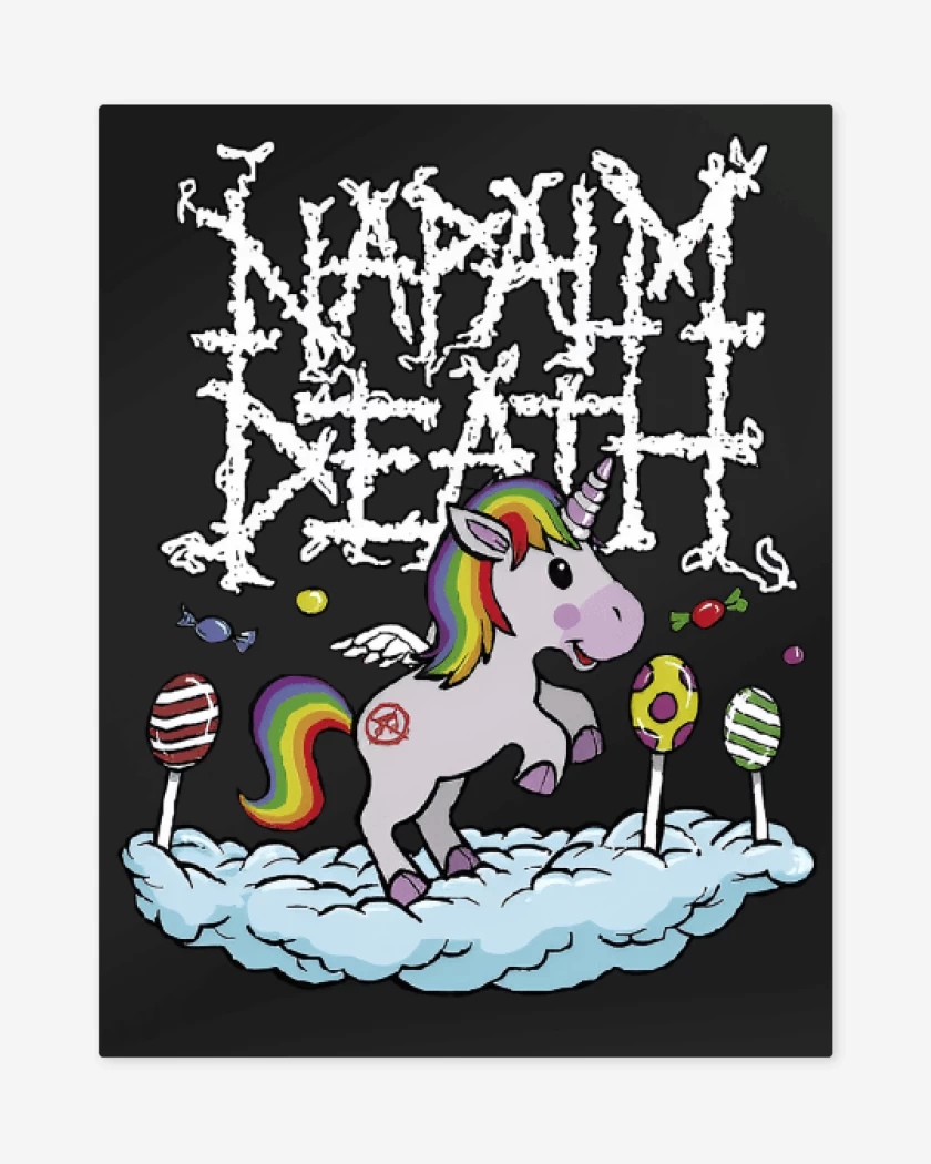 Print metalico Negro de Napalm Death Unicornio