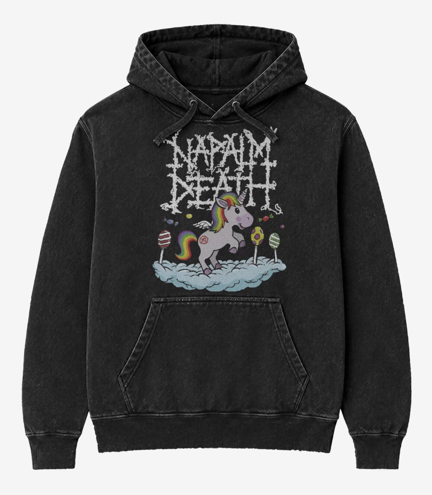 Poleron Canguro Acid Wash Negro de Napalm Death Unicornio