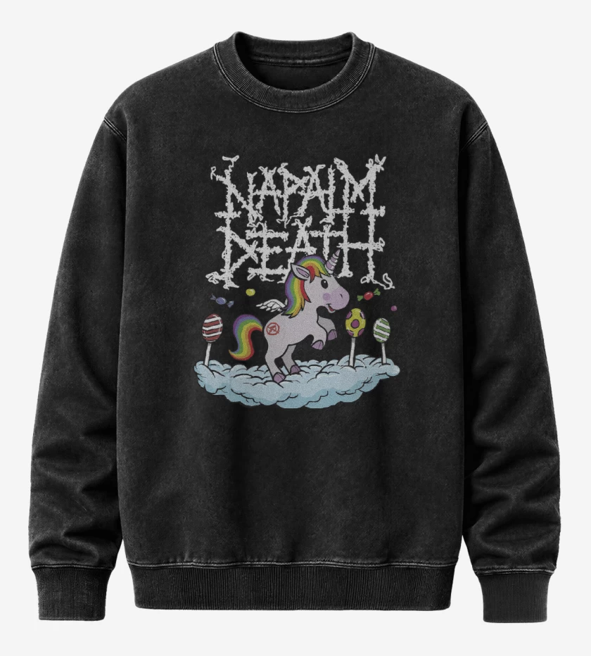 Poleron Polo Acid Wash Negro de Napalm Death Unicornio