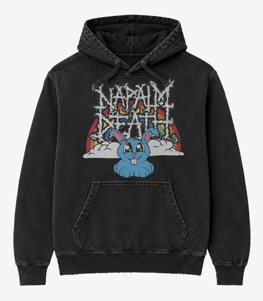 Poleron Canguro Acid Wash Negro de Napalm Death Conejito