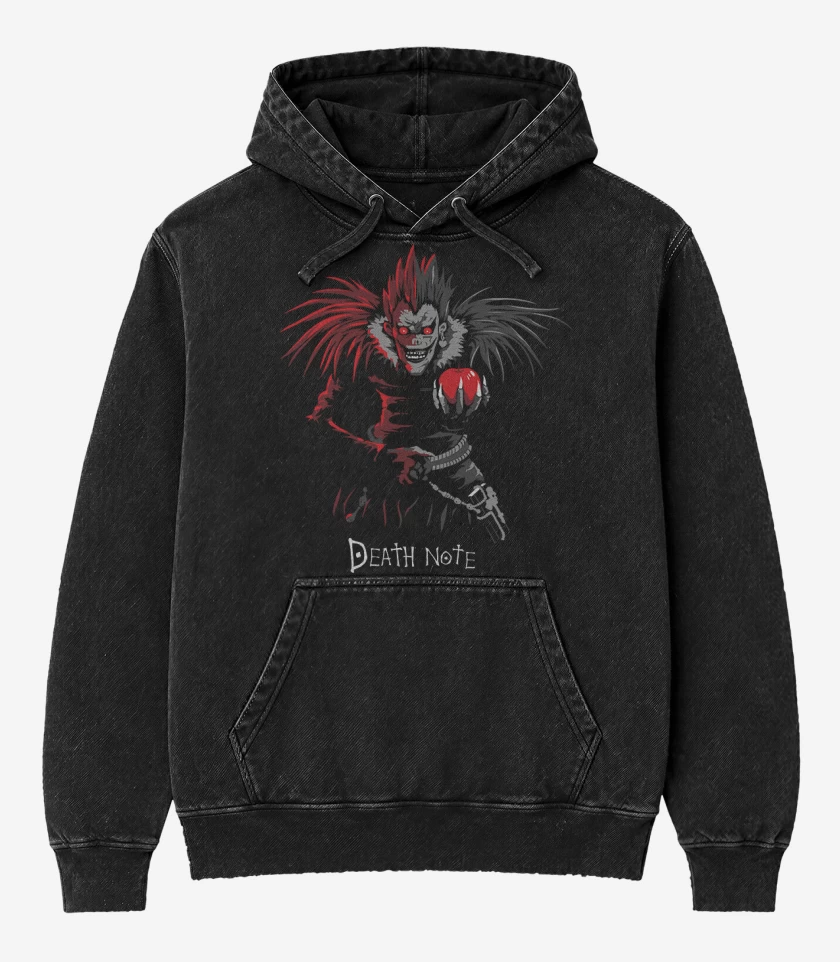 Poleron Canguro Acid Wash Negro de Death note shinigami