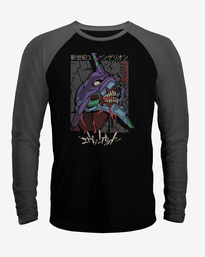 Polera Raglan Negro / Negro Heather de Evangelion 01