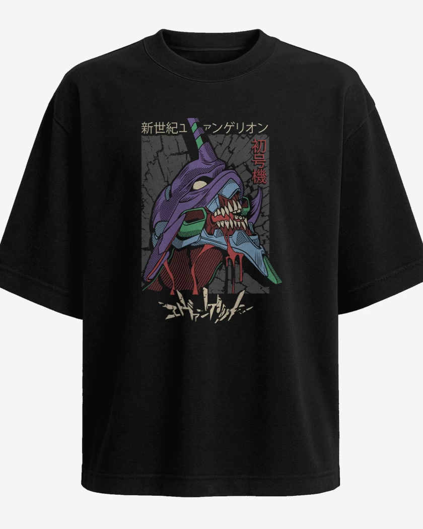 Polera Oversize Negro de Evangelion 01