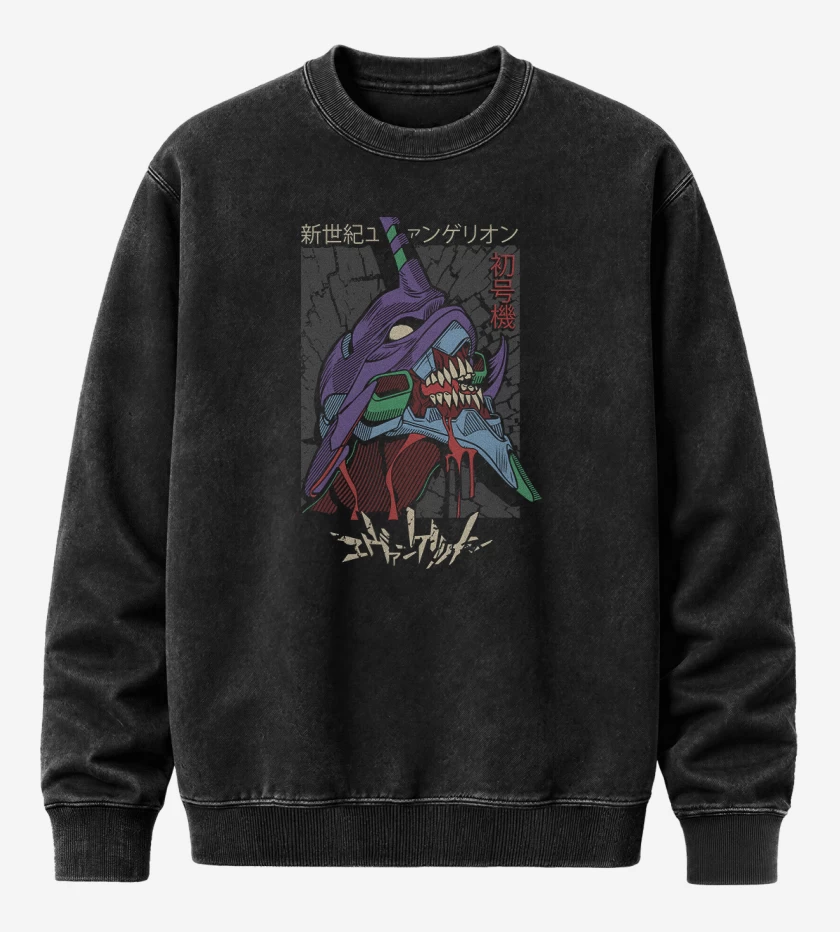 Poleron Polo Acid Wash Negro de Evangelion 01