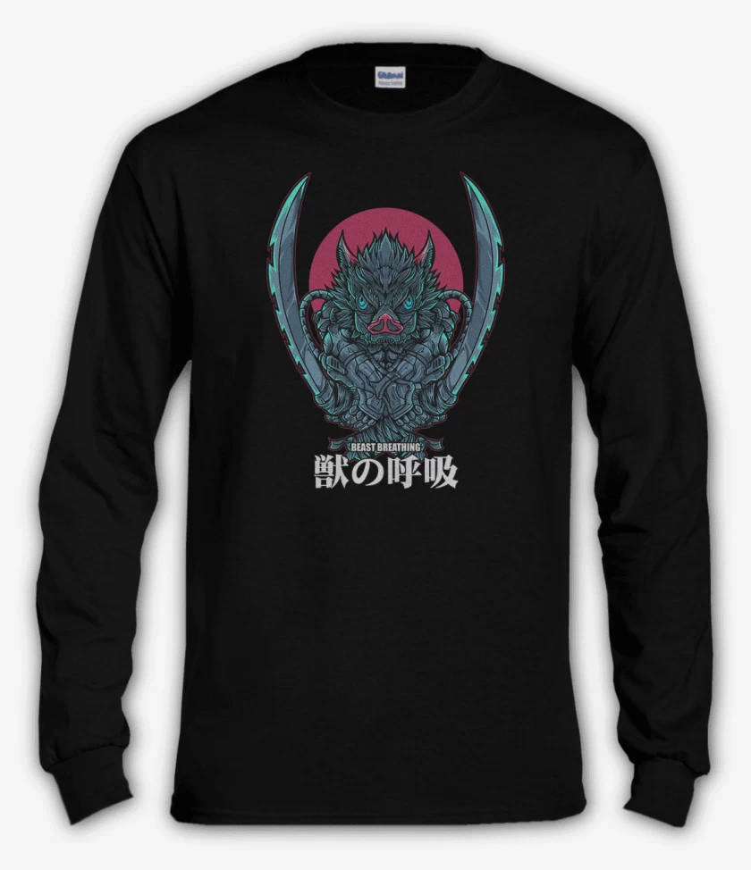 Polera manga larga Negro de Inosuke respiracion de la bestia