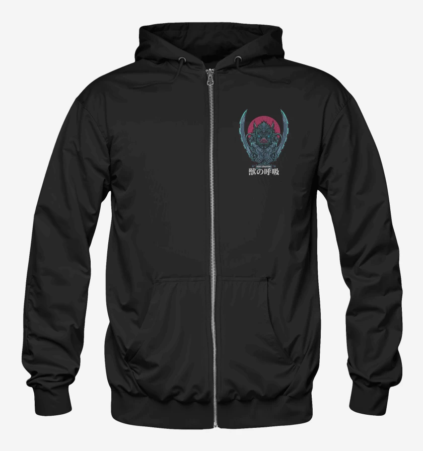 Poleron Canguro con cierre Negro de Inosuke respiracion de la bestia
