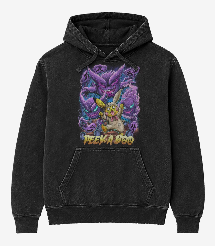 Poleron Canguro Acid Wash Negro de Peeka booo