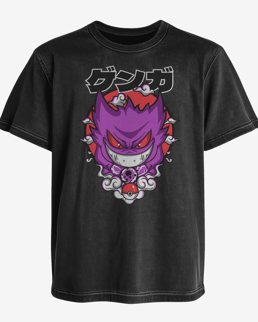 Polera desgastada Negro de Pokemon fantasma