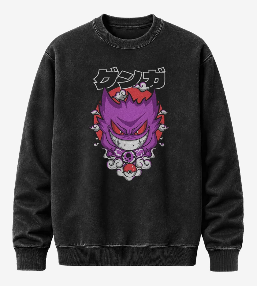 Poleron Polo Acid Wash Negro de Pokemon fantasma