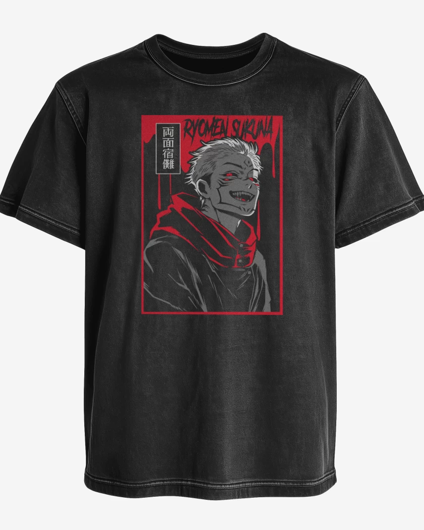 Polera desgastada Negro de Ryomen Sukuna