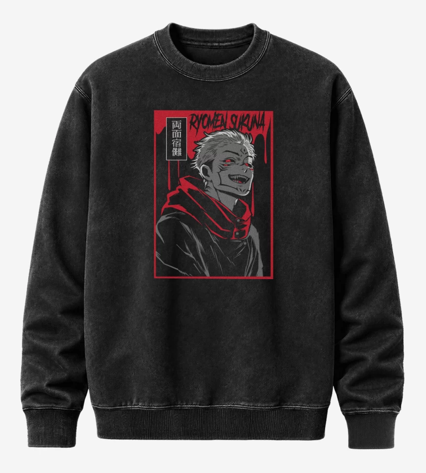 Poleron Polo Acid Wash Negro de Ryomen Sukuna