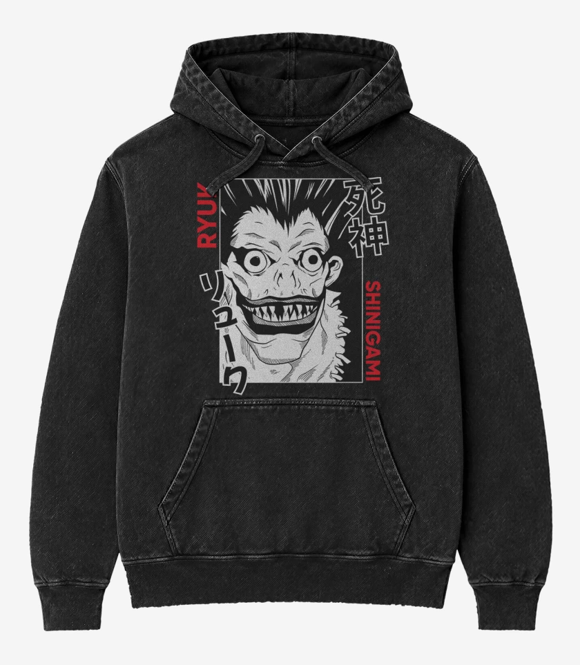 Poleron Canguro Acid Wash Negro de Ryuk Shinigami 1