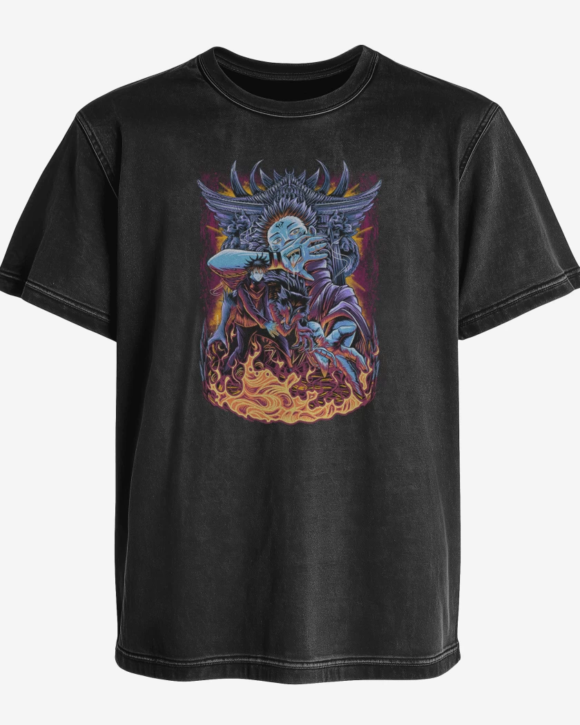 Polera desgastada Negro de Sukuna jujutsu kaisen