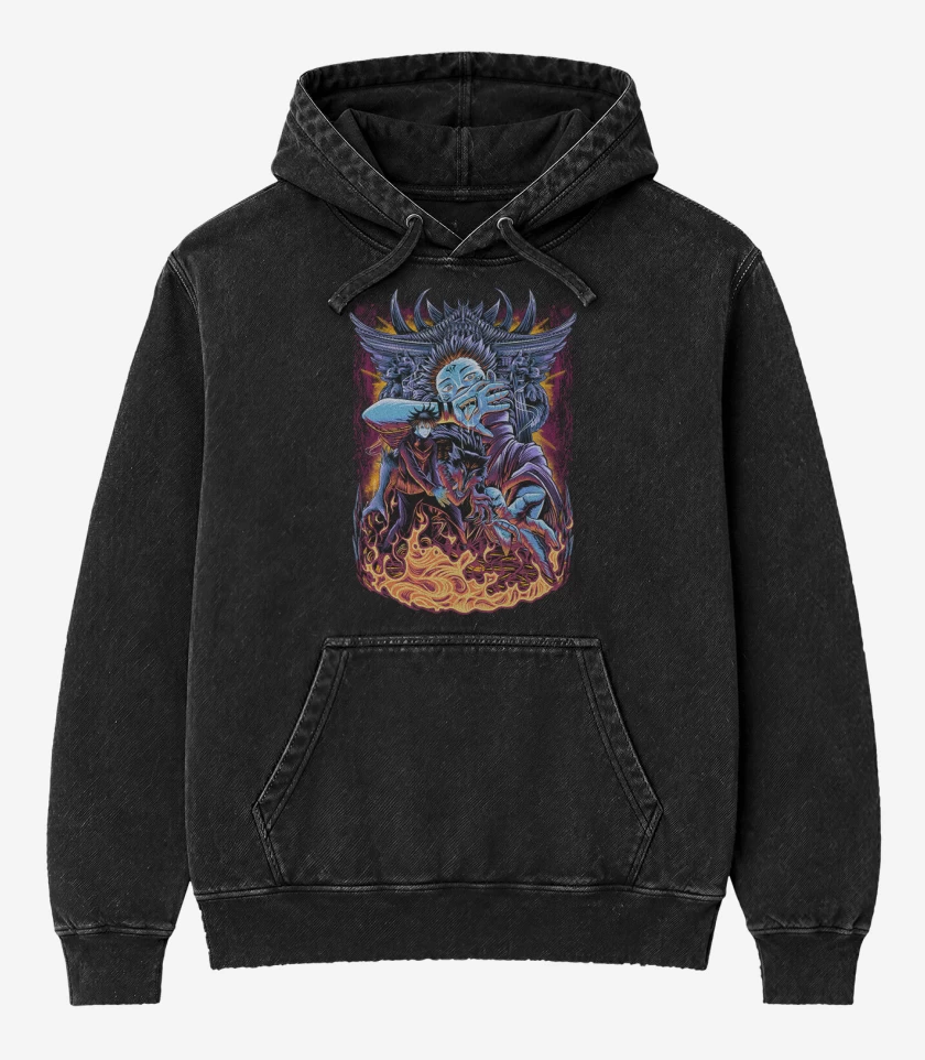 Poleron Canguro Acid Wash Negro de Sukuna jujutsu kaisen