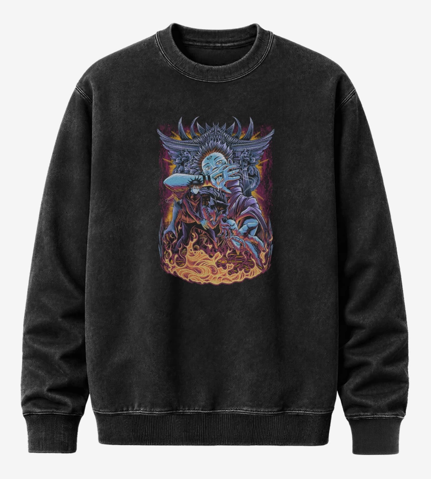 Poleron Polo Acid Wash Negro de Sukuna jujutsu kaisen