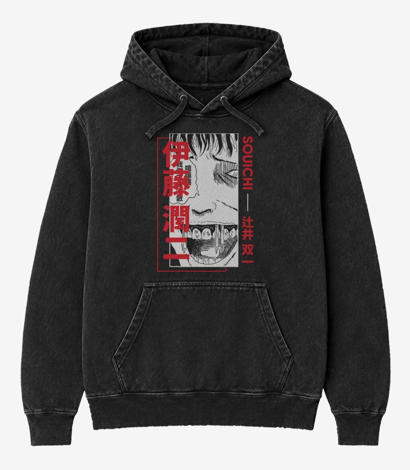 Poleron Canguro Acid Wash Negro de souichi