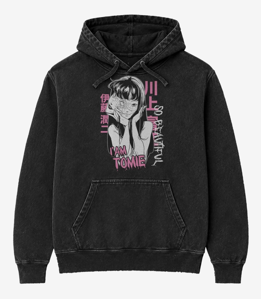 Poleron Canguro Acid Wash Negro de Tomie 1