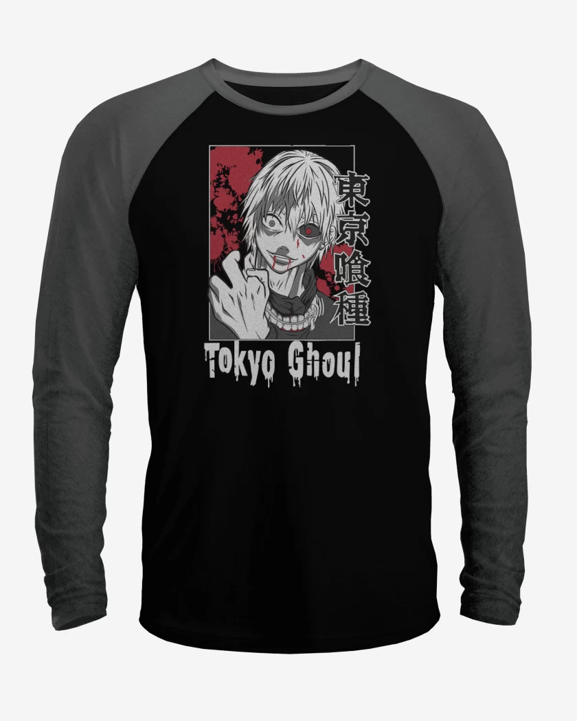 Polera Raglan Negro / Negro Heather de tokio Ghoul