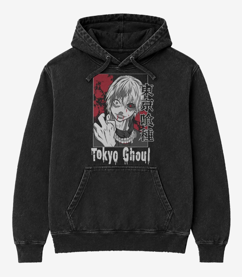 Poleron Canguro Acid Wash Negro de tokio Ghoul