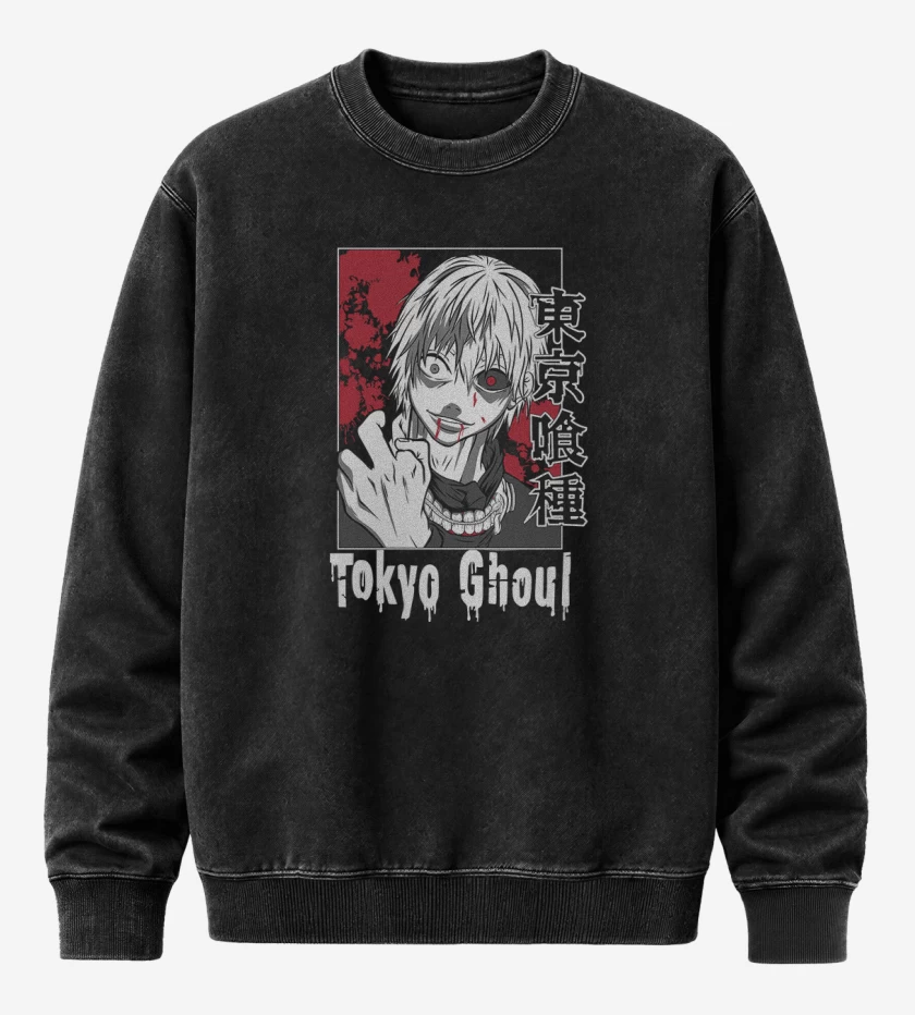 Poleron Polo Acid Wash Negro de tokio Ghoul