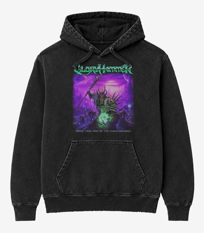 Poleron Canguro Acid Wash Negro de Gloryhammer Space 1992