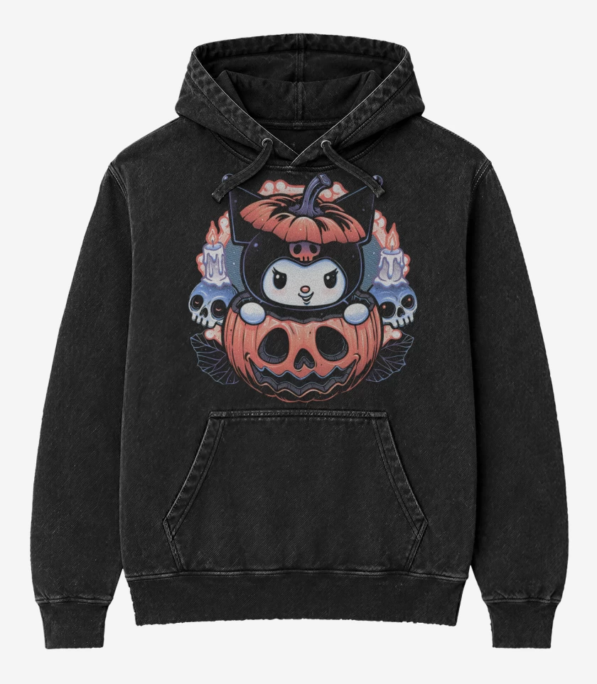 Poleron Canguro Acid Wash Negro de Kuromi Halloween