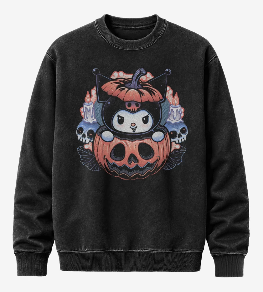 Poleron Polo Acid Wash Negro de Kuromi Halloween