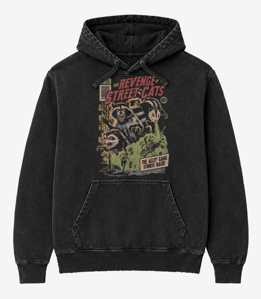 Poleron Canguro Acid Wash Negro de Sucia Venganza