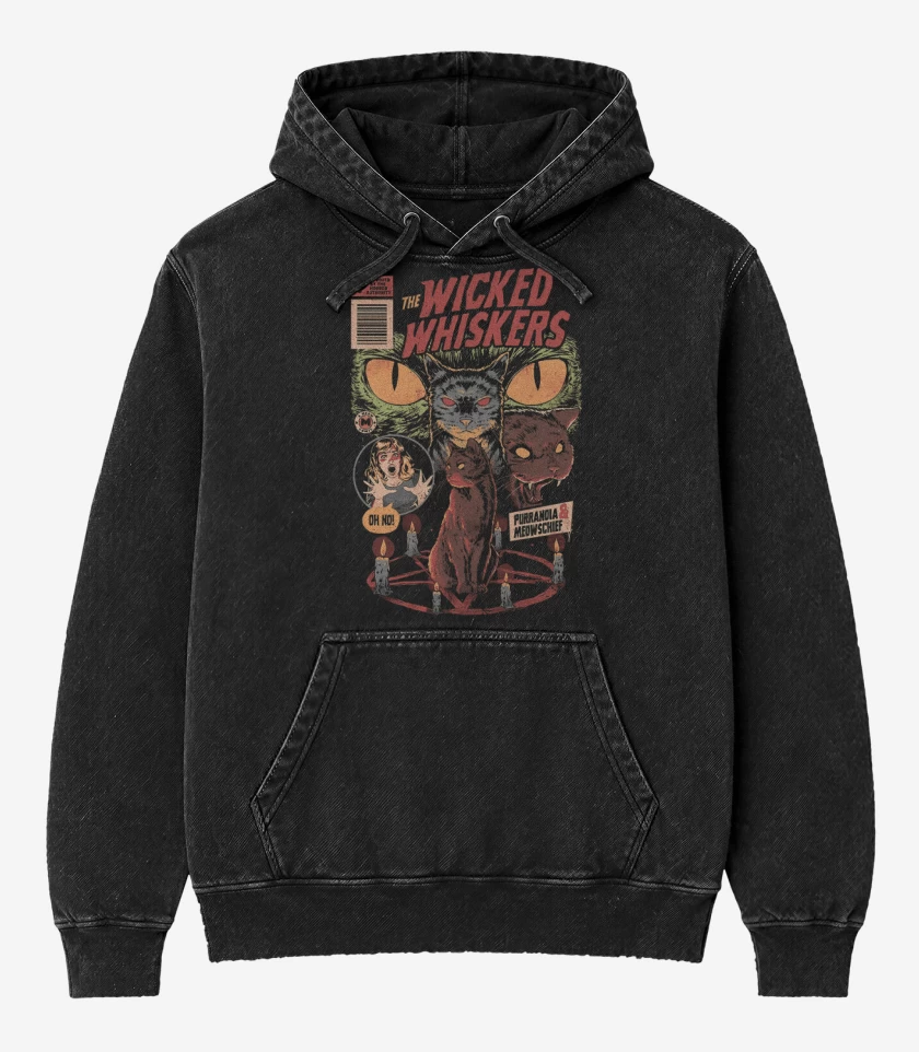 Poleron Canguro Acid Wash Negro de Purranoia
