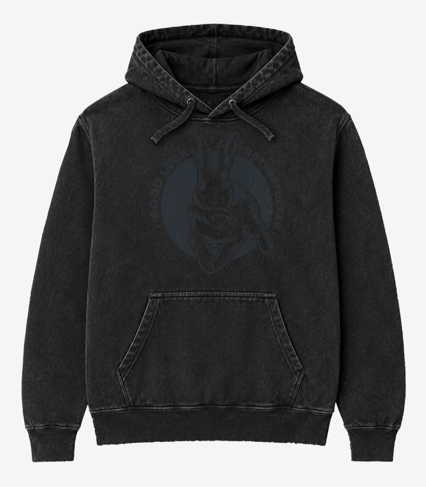 Poleron Canguro Acid Wash Negro de Buena Suerte
